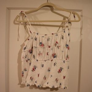 Cropped white floral peasant tank